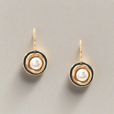 Moonlit Embrace White Pearl with Oxizided Sterling + Bronze Cup Earrings