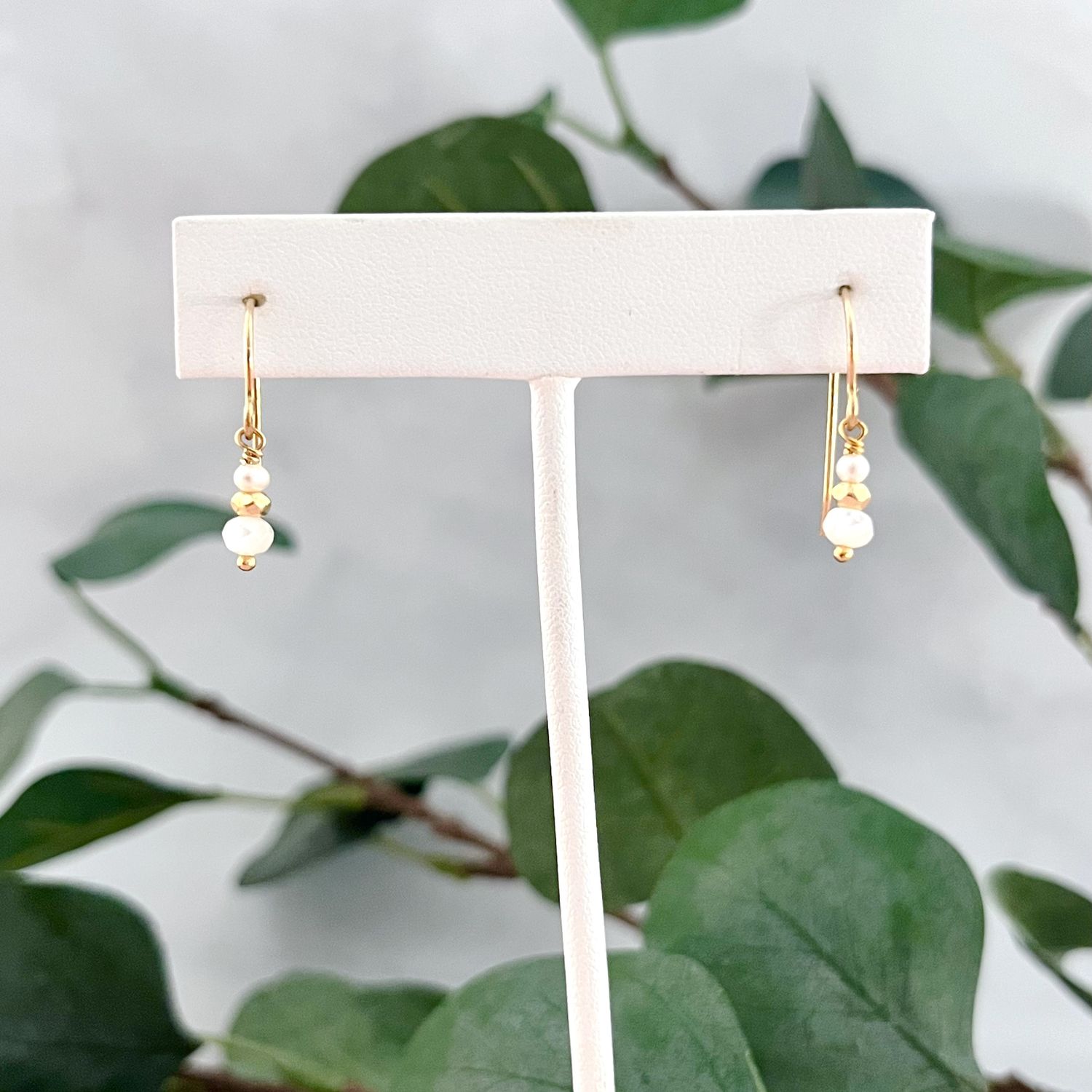 Handmade Faceted 5mm &amp; 3mm Pearl Drop on 14kt GF Earrings