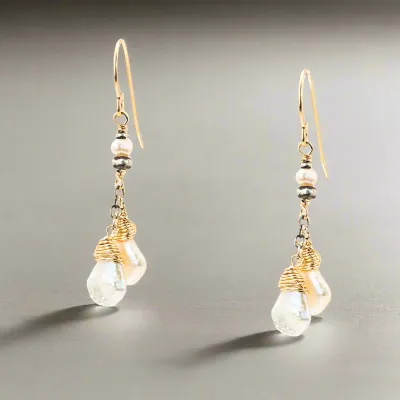 Handmade 14kt GF Wrapped White Keishi Pearl Earrings