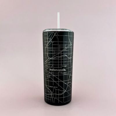 Indianapolis Map Insulated Black Tumbler 16oz