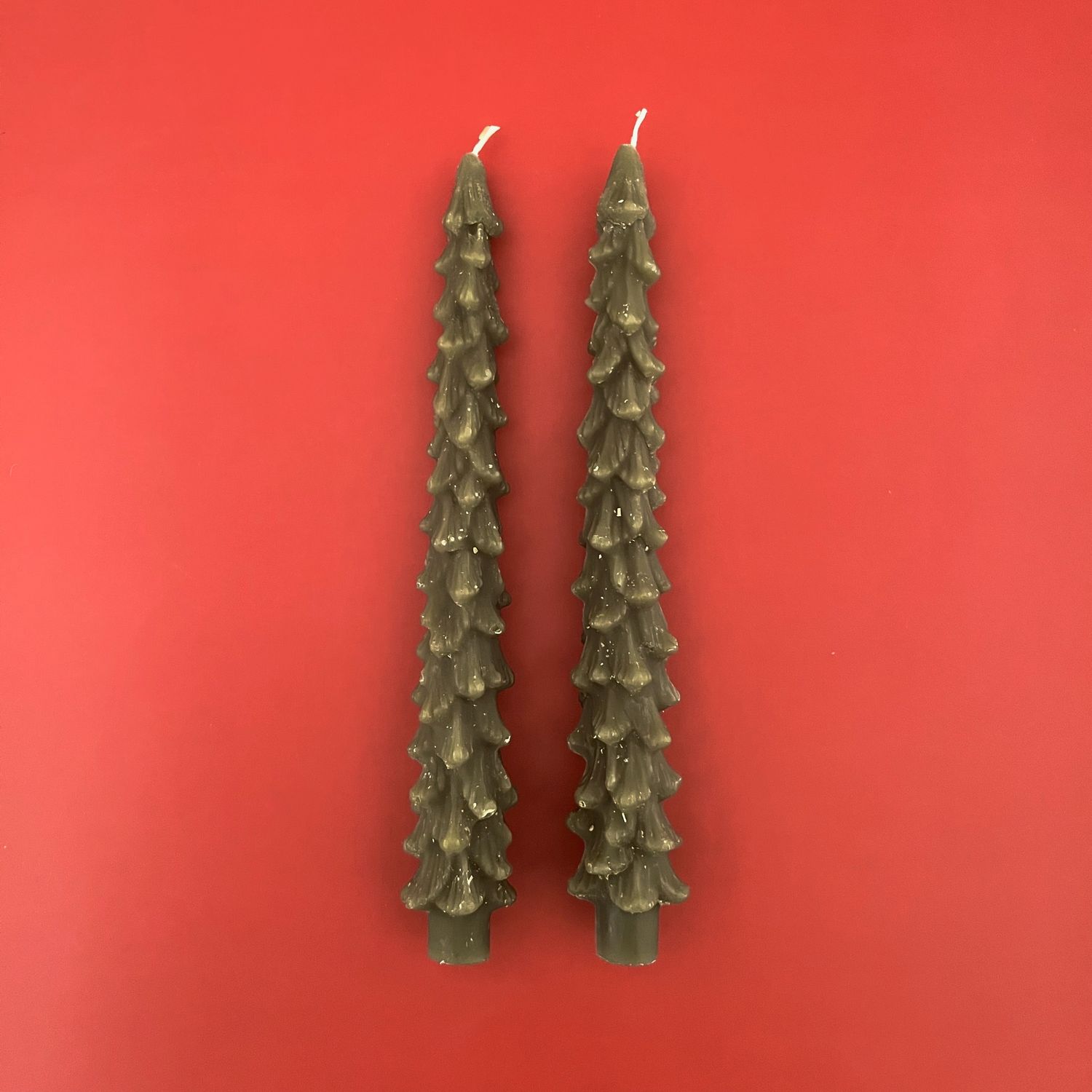 10"H Unscented Tree Shaped Taper Candles S/2, Style: Evergreen