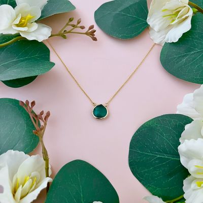 Handmade Small Green Onyx Gold Vermeil Necklace