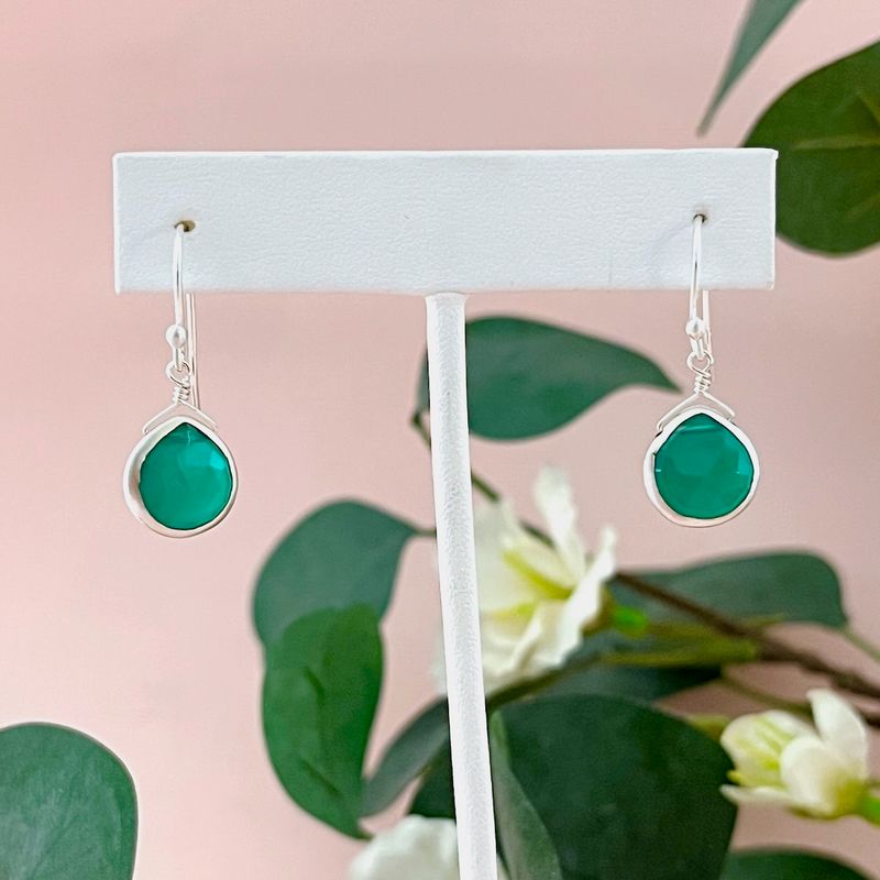Handmade Small Green Onyx Silver Earrings