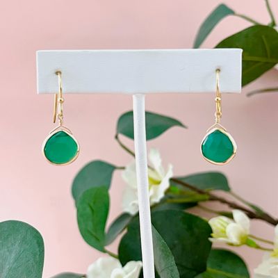 Handmade Small Green Onyx Gold Vermeil Earrings