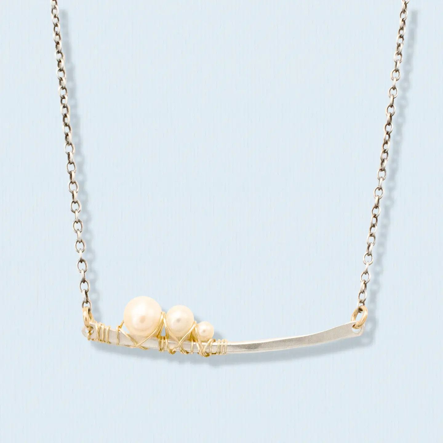 Mixed Metals Graduated Pearl Trio Necklace
