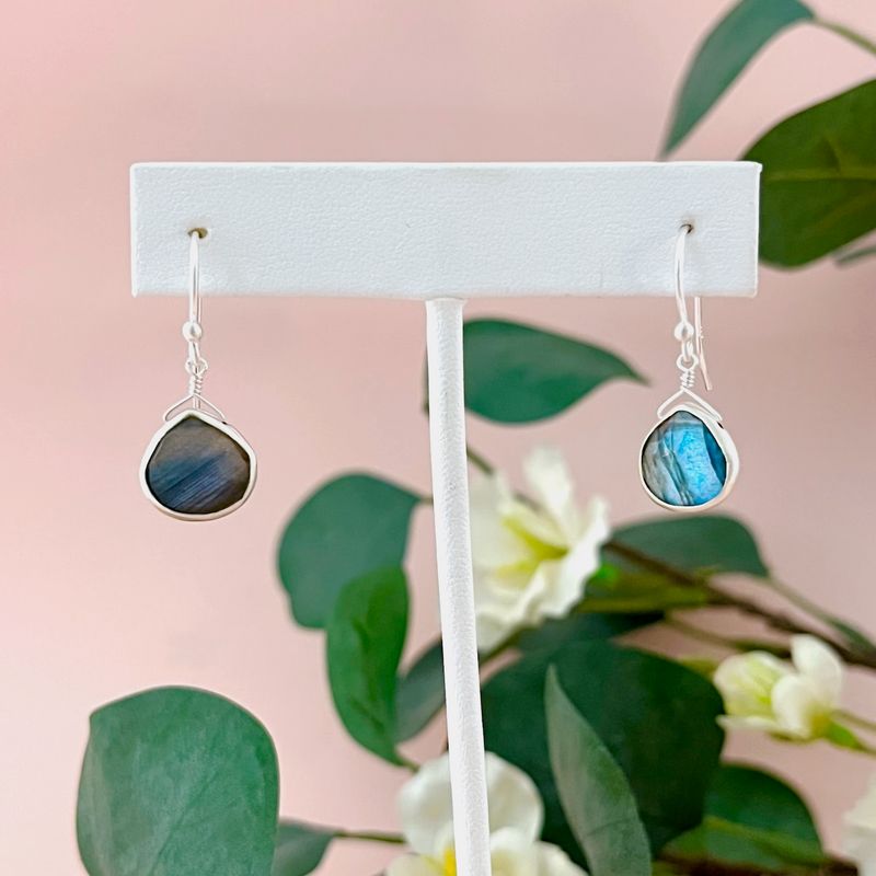 Faceted Labradorite Drop Earrings, Silver