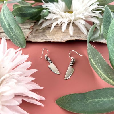 Silver Kitchen Knife Dangle Earrings, 45x7mm