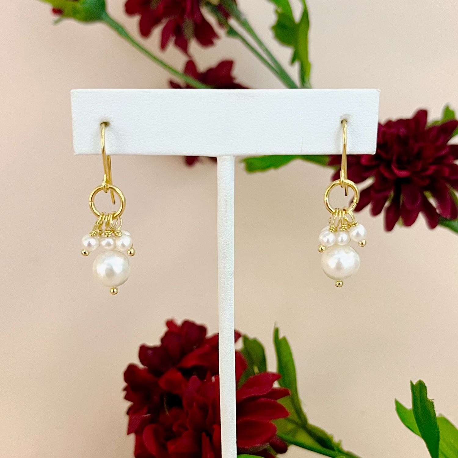 Handmade Petite Cluster of Pearl Earrings, GF