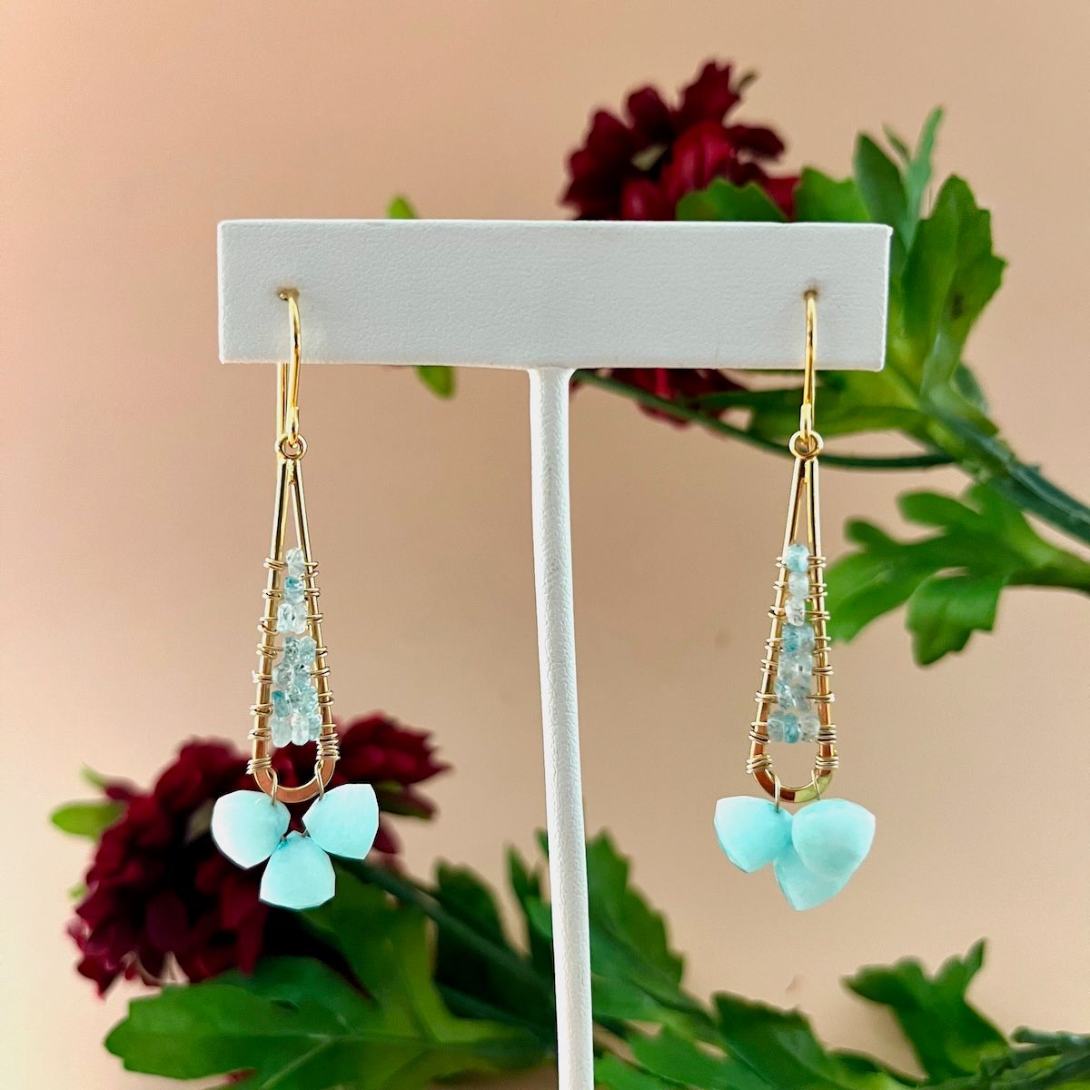 Handmade Light Blue Amazonite Dangle Earrings