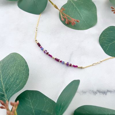 Handmade Crimson Gemstones Necklace (ruby, rhodolite, tanzanite, and amethyst)