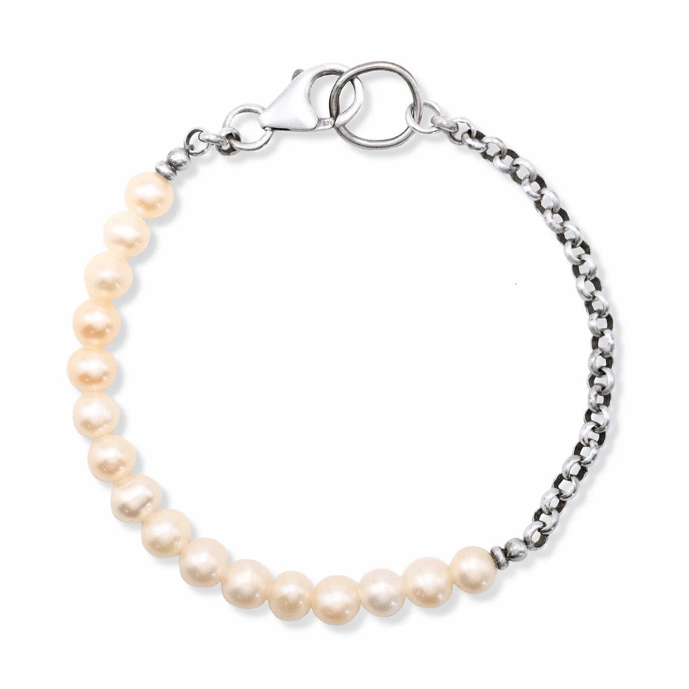 Handmade Pearl and Oxidized Chain Bracelet, Size: 7.5"