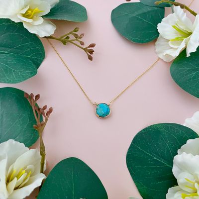Handmade Turquoise Circle Gold Vermeil Necklace
