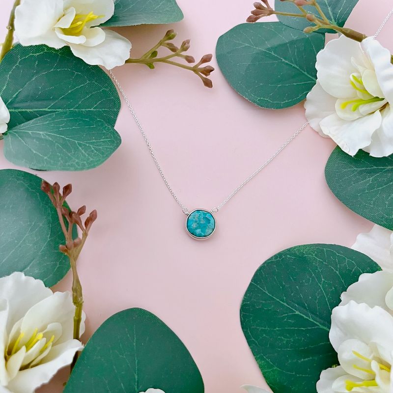 Handmade Turquoise Circle Silver Necklace