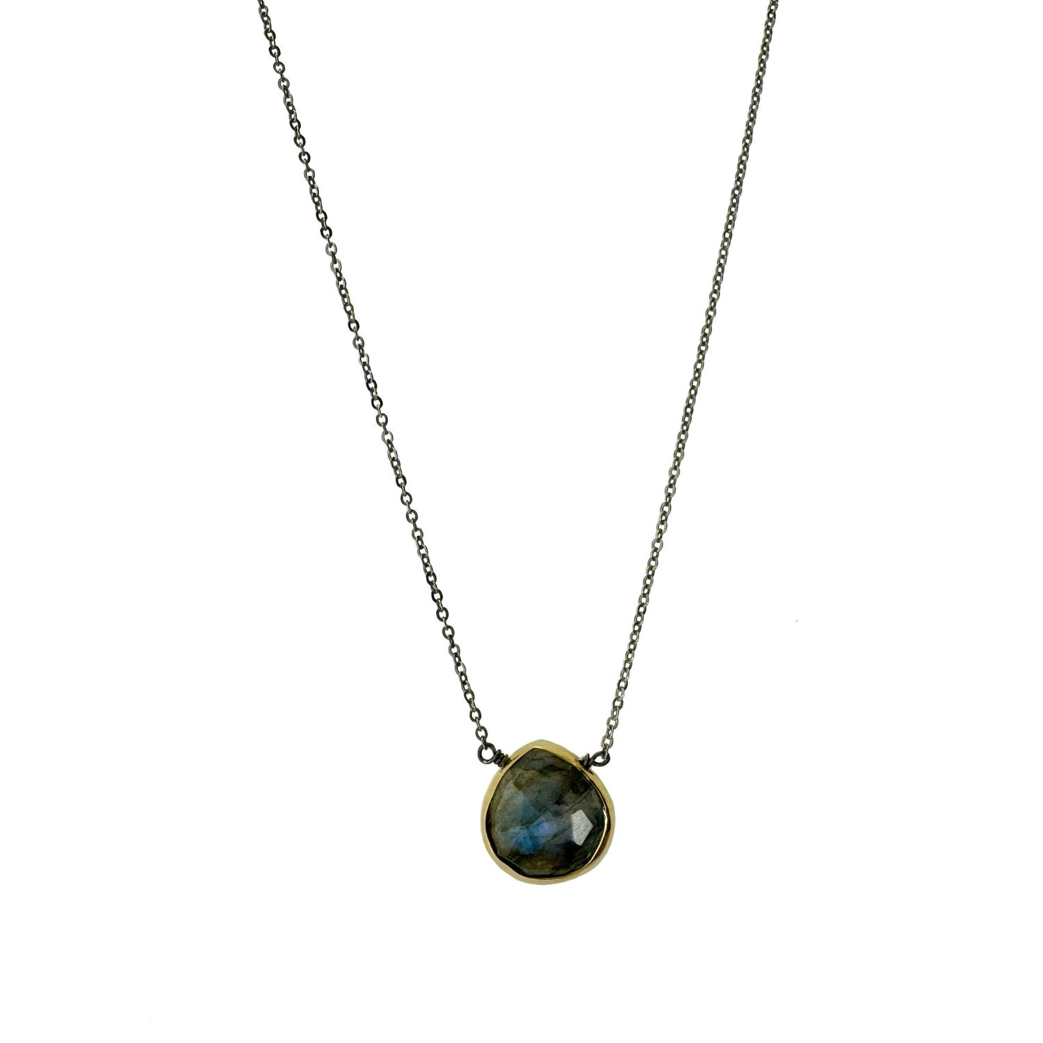Faceted Labradorite Drop on Oxidized Chain Necklace, Gold Vermeil