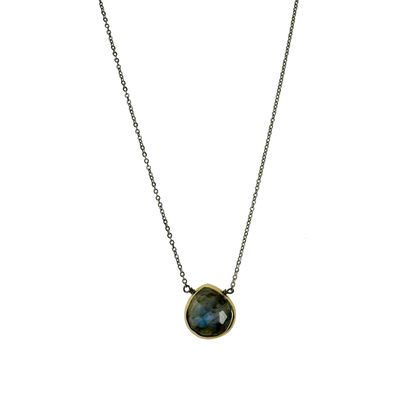 Faceted Labradorite Drop on Oxidized Chain Necklace, Gold Vermeil