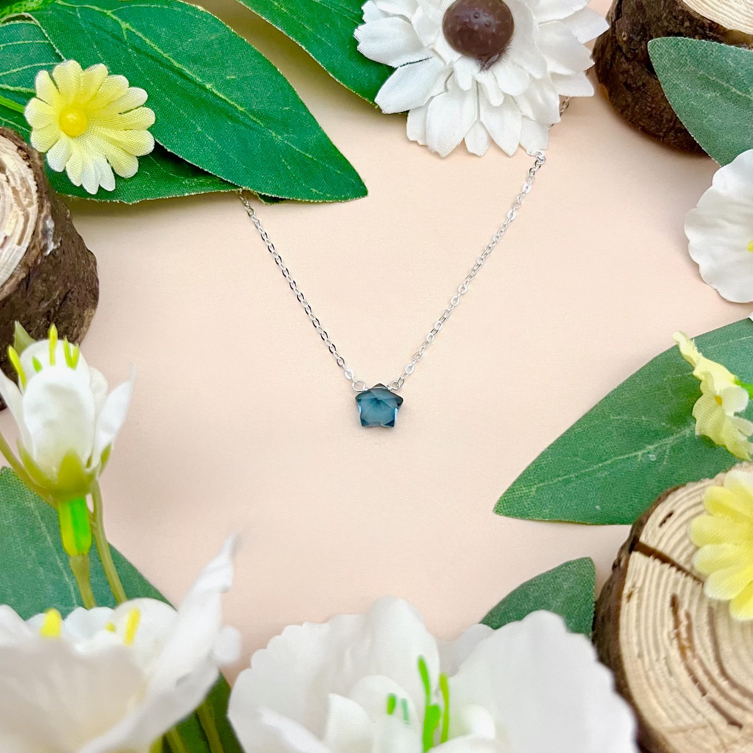 Handmade London Blue Topaz Star Necklace SS 16-18"