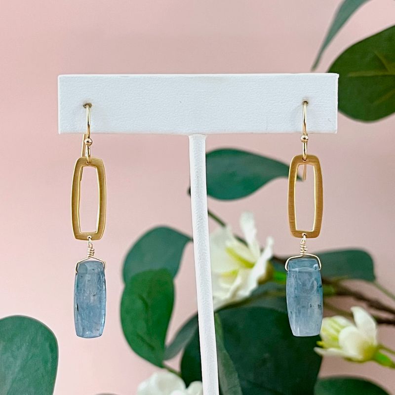 Blue Kyanite with Gold Vermeil Rectangle Earrings