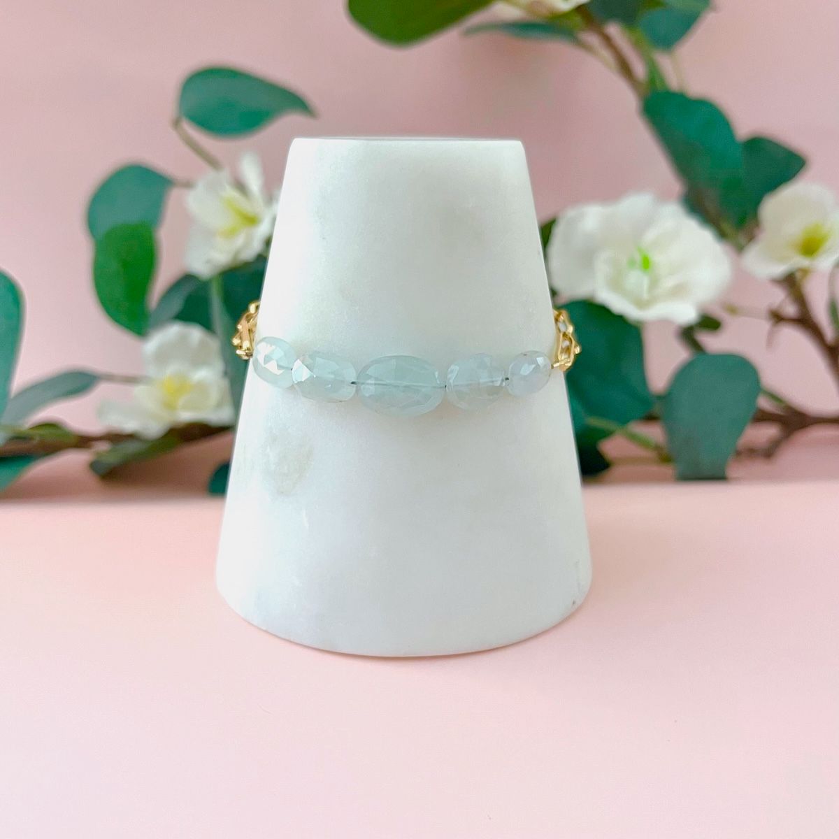 Aquamarine Beads &amp; Gold Vermeil Chain Bracelet