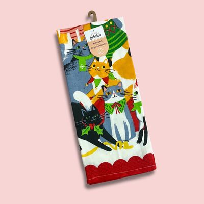 Kitty Carol Christmas Dishtowel