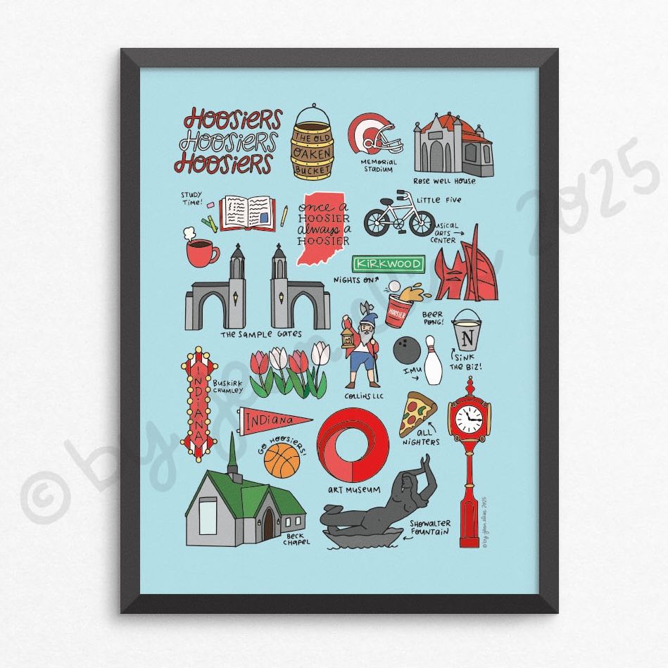 IU Hoosier Print by local artist Jean Elise, 8.5 x 11