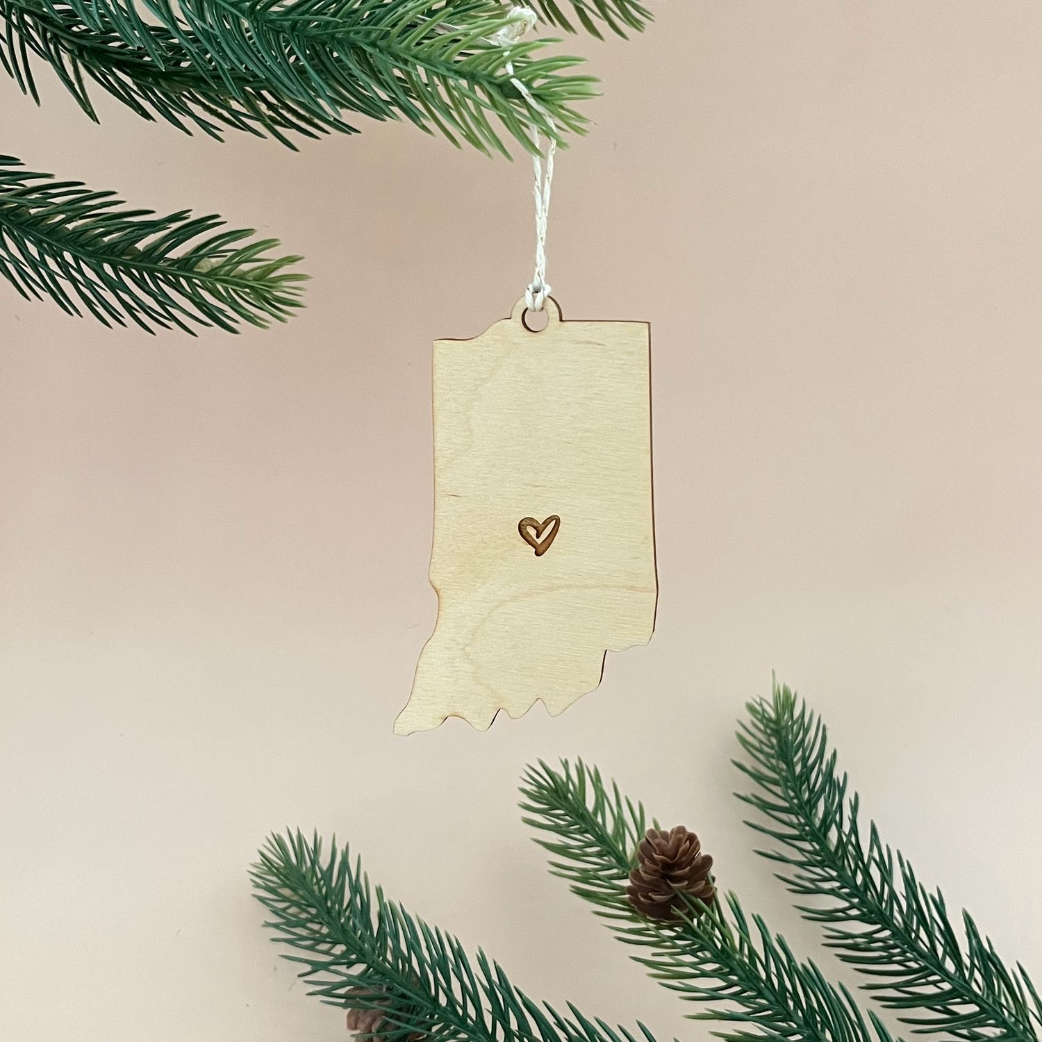Large Indiana Heart Ornament, Style: Natural