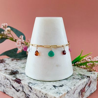 Handmade mixed stone chain bracelet, gold vermeil