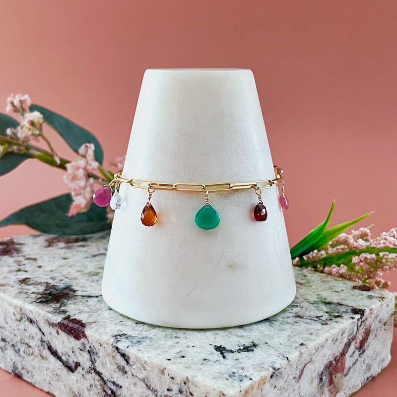 Handmade mixed stone chain bracelet, gold vermeil