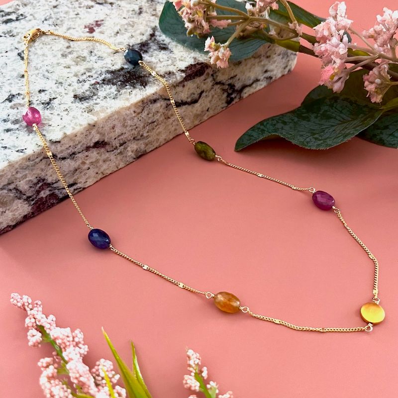 Handmade multi sapphire on chain necklace, gold vermeil