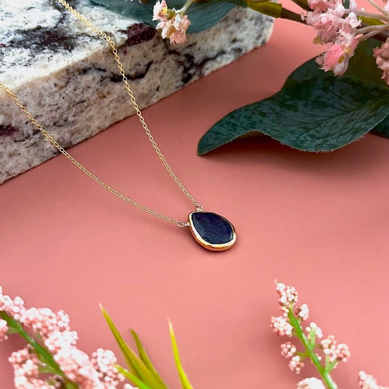 Handmade sapphire drop necklace, gold vermeil