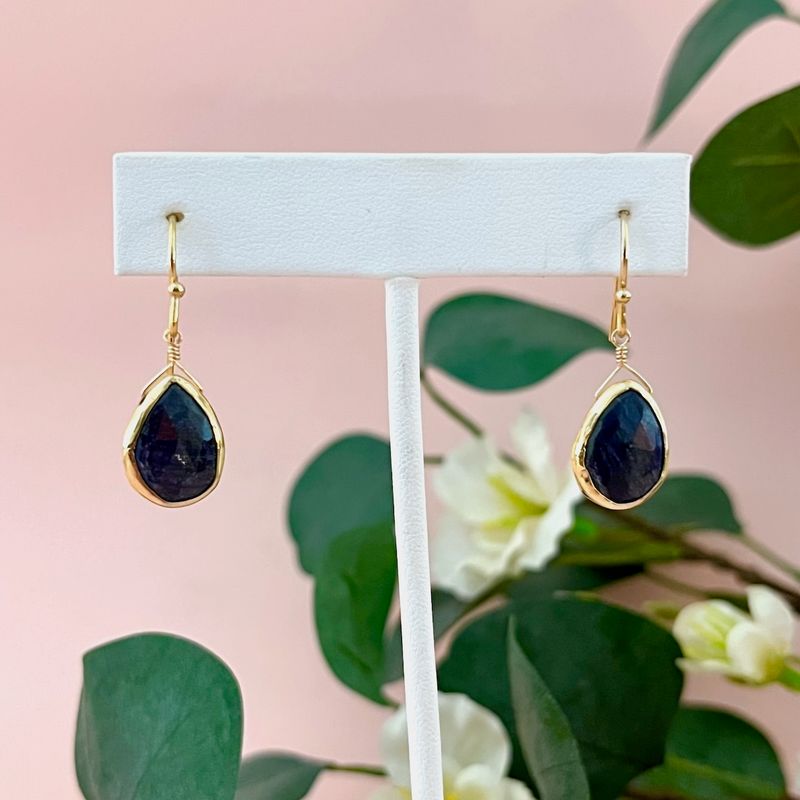 Handmade sapphire drop earrings, gold vermeil