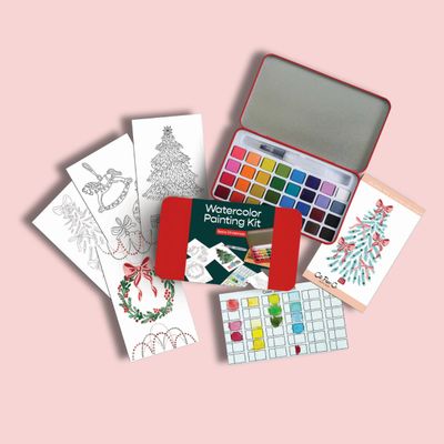Retro Red Christmas Watercolor Painting Kit