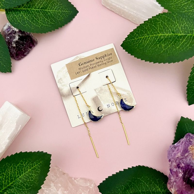 Eclipse Crescent Moon Sapphire Threader Earrings, GV