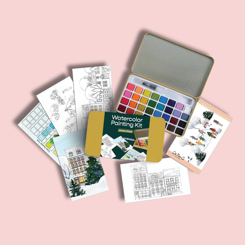 Winter Village Watercolor Painting Kit