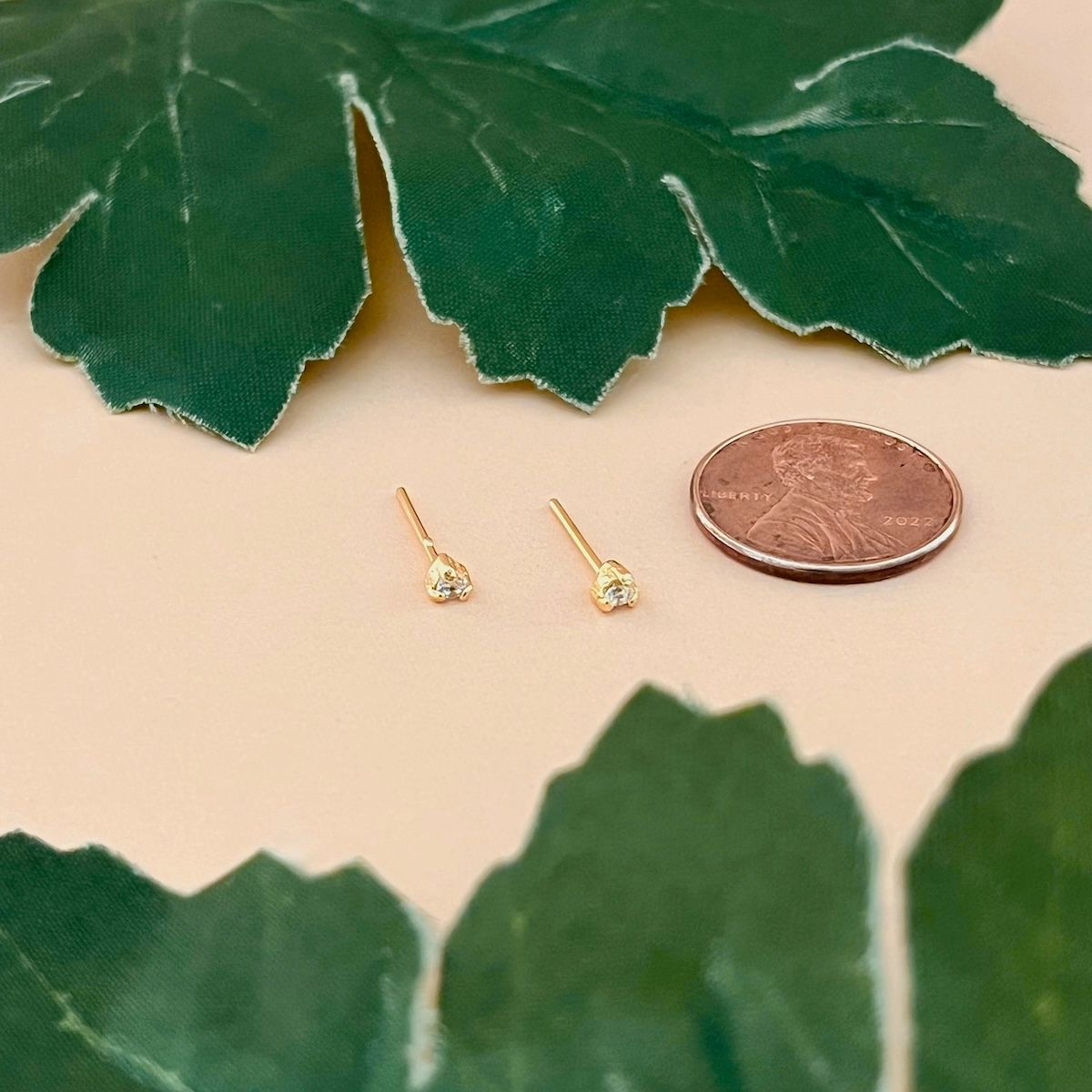 Goldfill CZ Studs Earrings, Size: 2mm