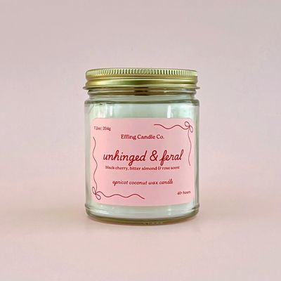 Unhinged &amp; Feral Wood Wick Candle | Black Cherry, Bitter Almond &amp; Rose