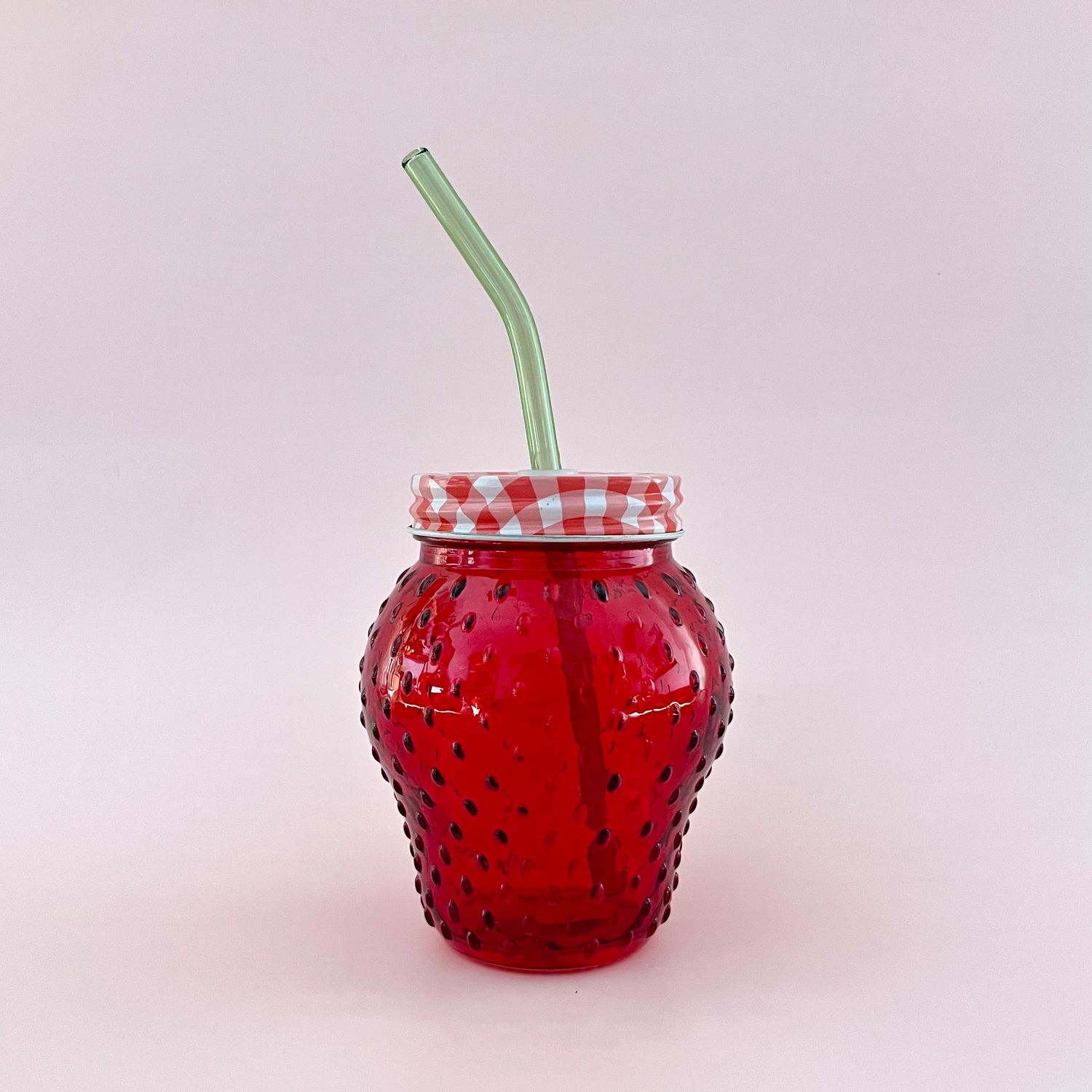 16 oz. Strawberry Shaped Glass with Lid &amp; Glass Straw