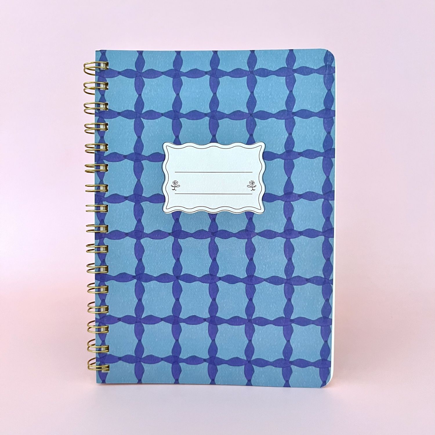 Small Twin Wire Notebook, Style: Blue Lattice