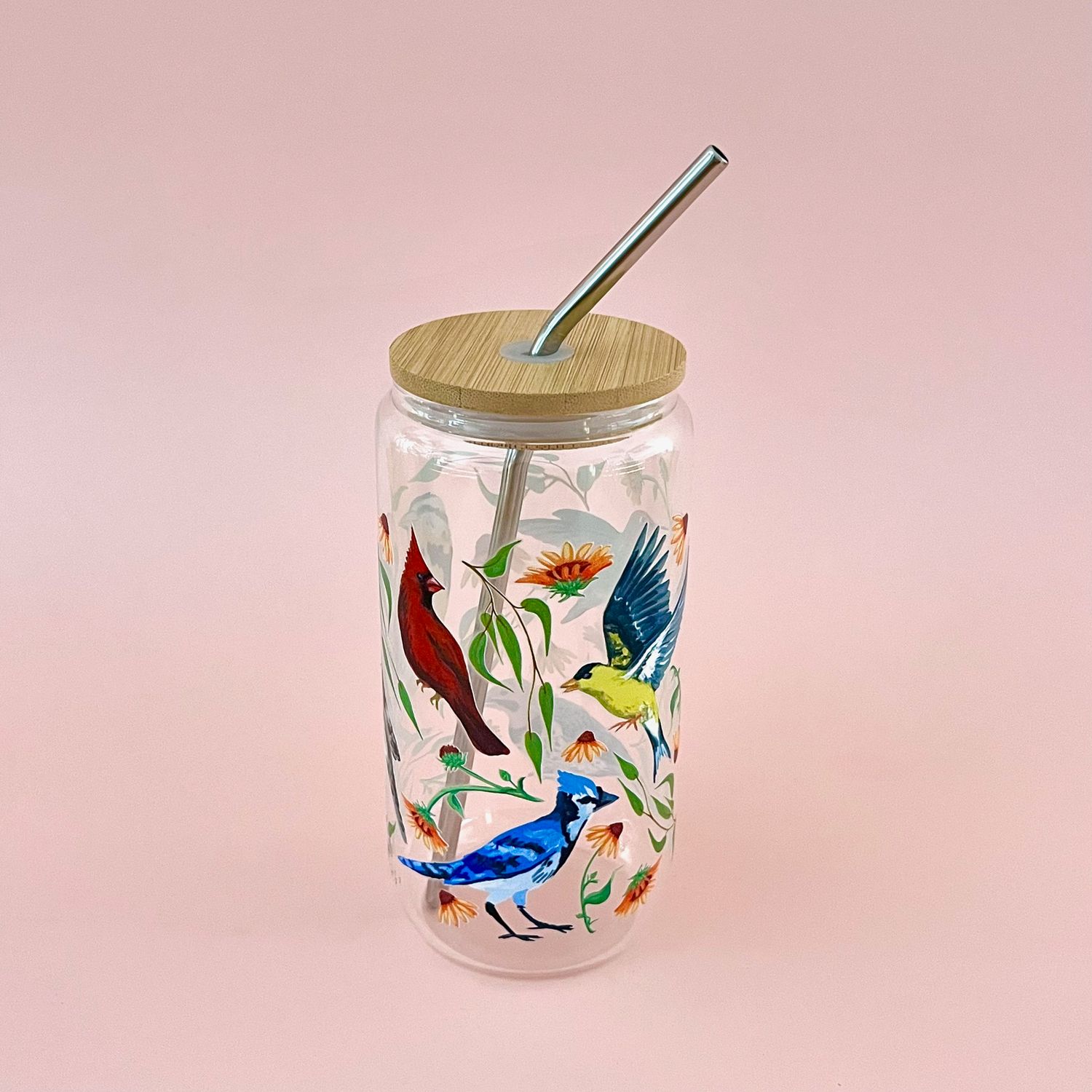 SS26 Glass Coffee Cup, Style: Feathered Friends