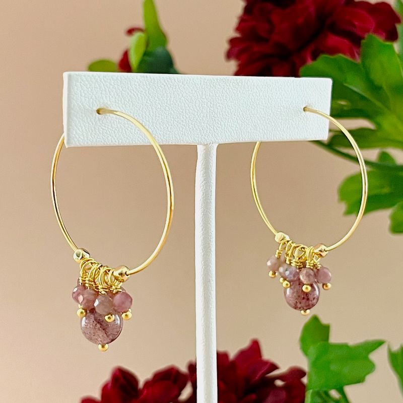 Strawberry Pink Hoop Earrings, GF