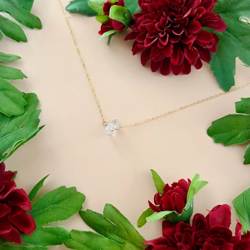 Minimalist Herkimer Diamond Necklace, Gold Filled