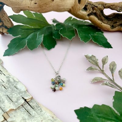 Handmade Silver Necklace with triple strand gemstone dangle