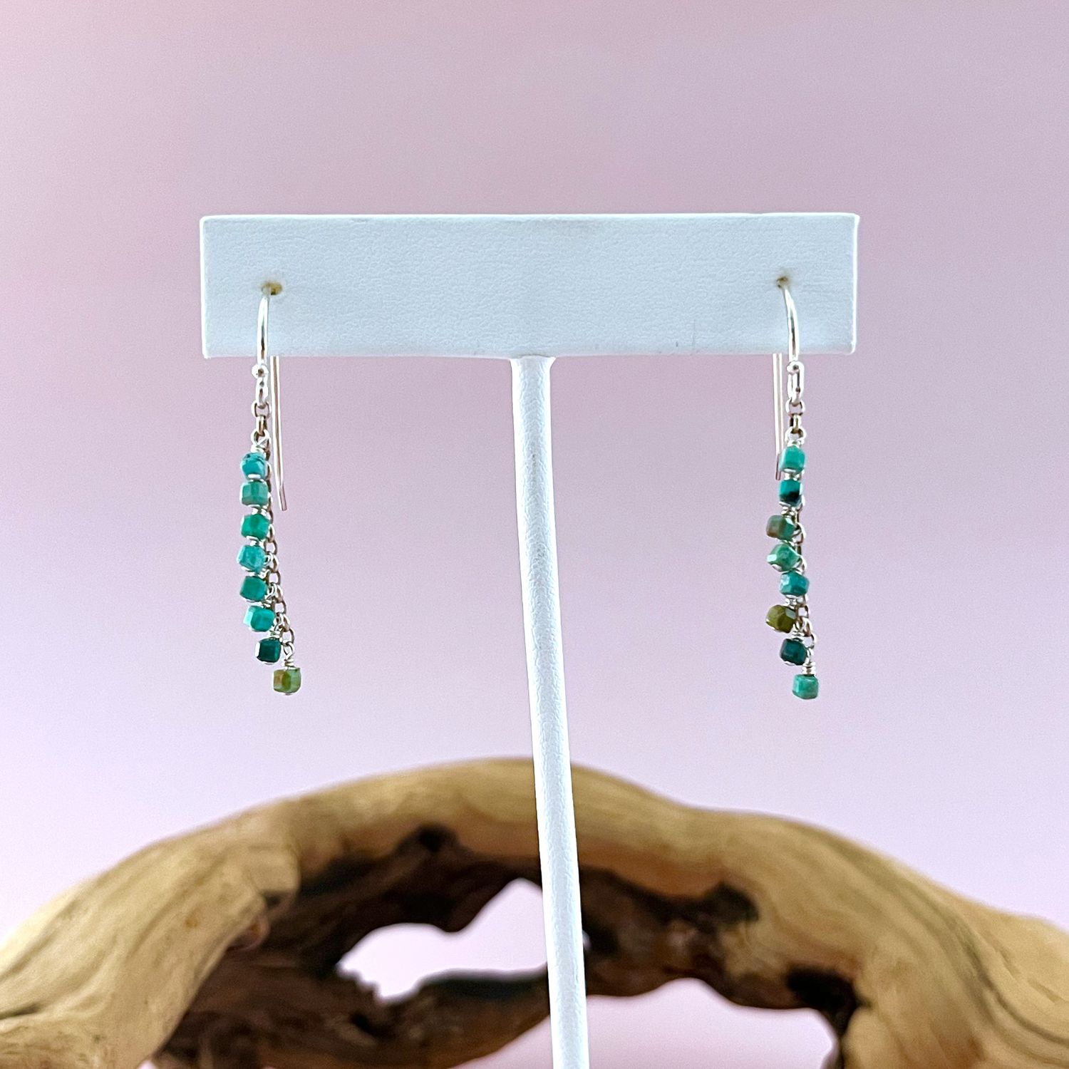 Handmade Earrings with dangle turquoise cubes