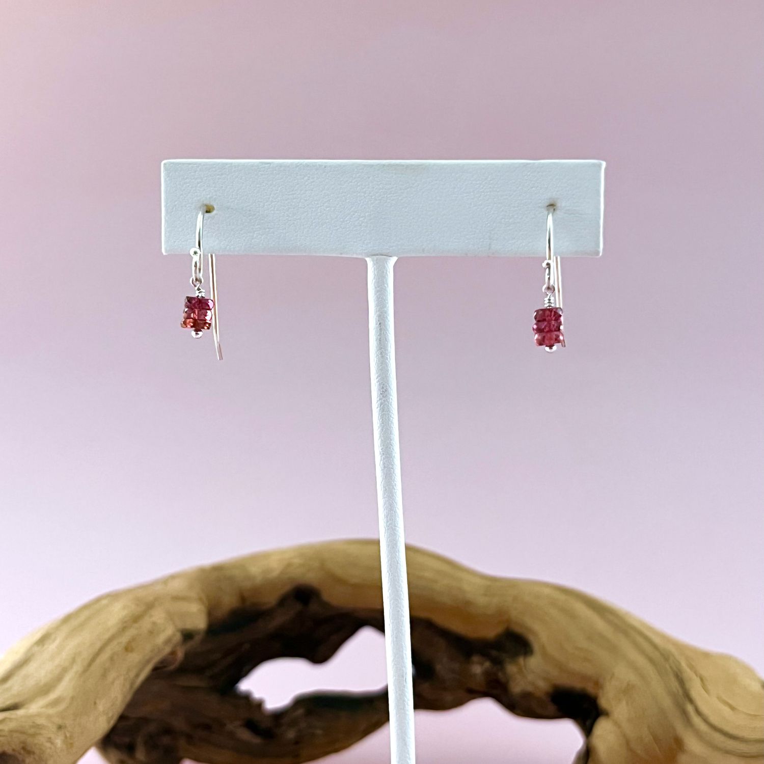 Handmade Earrings with stack 3 garnet heishi
