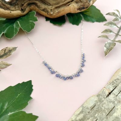 Handmade Silver Necklace with Tanzanite dangles across