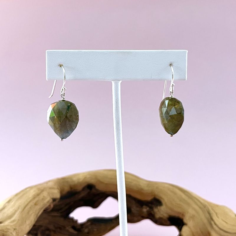 Handmade Silver Earrings with large labradorite drop