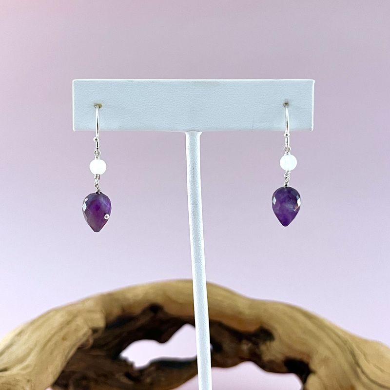 Handmade Earrings with amethyst, moonstone coin
