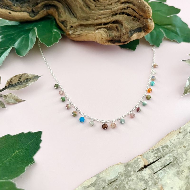 Handmade Necklace with assorted gemstone dangle