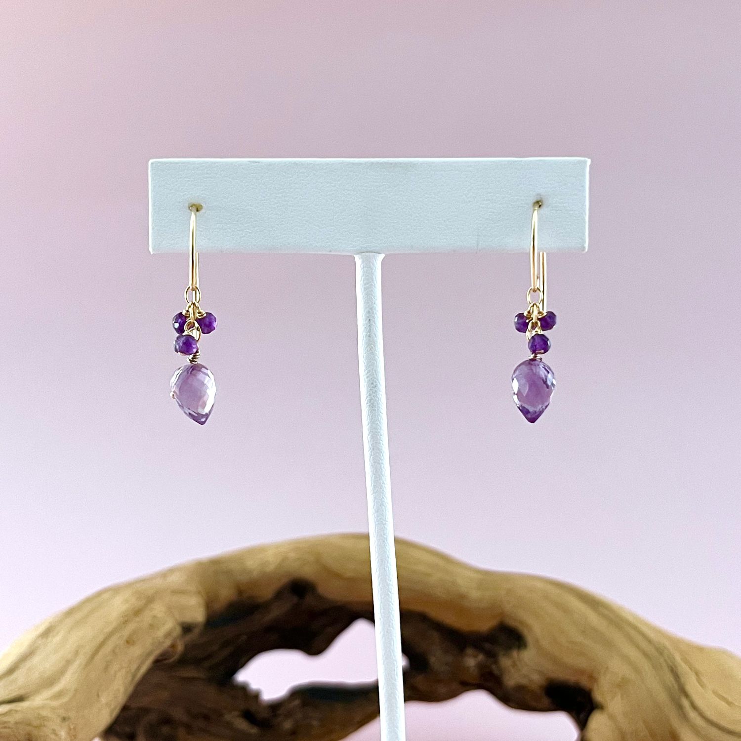 Handmade 14kt Goldfill Earrings with amethyst dangle