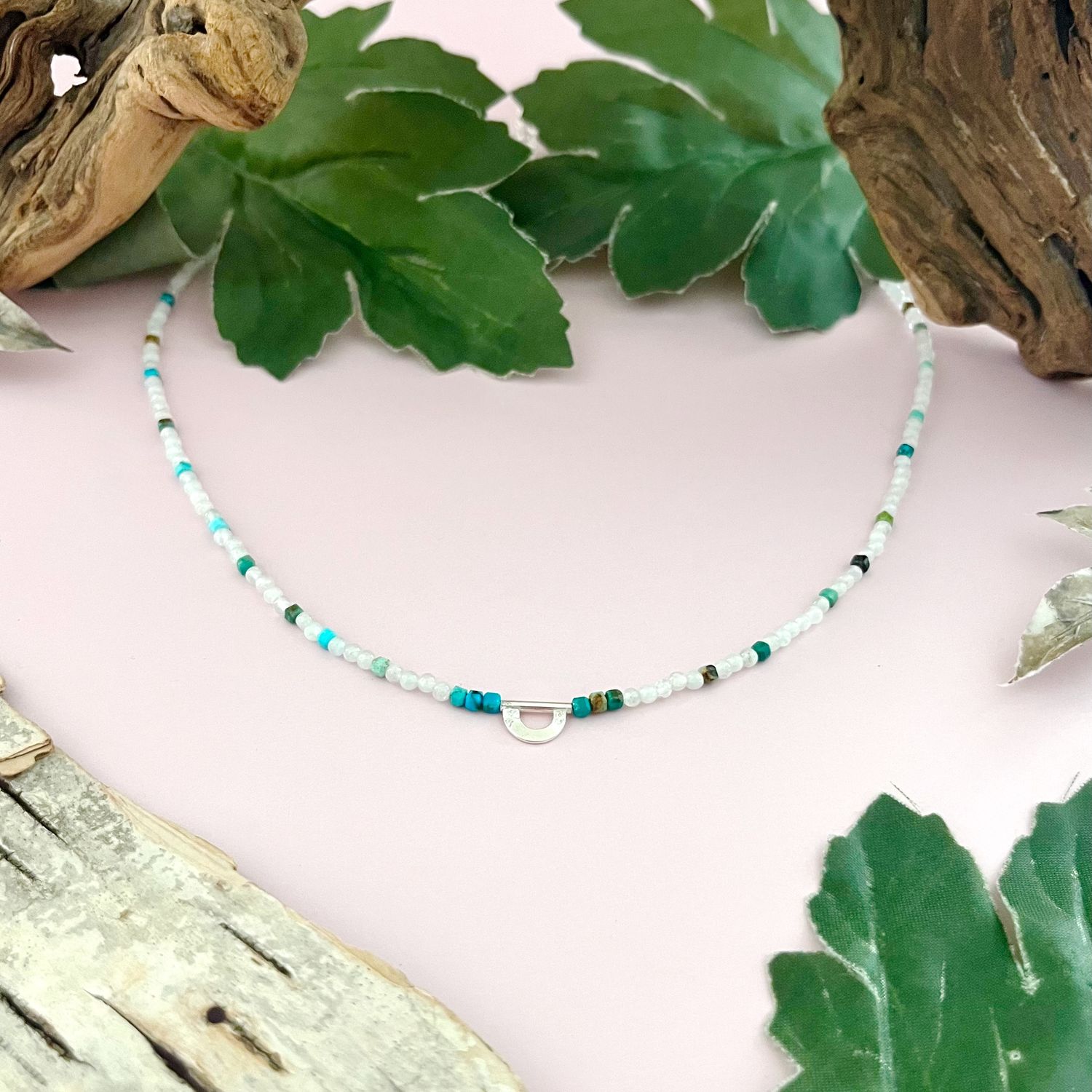 Handmade Necklace with aquamarine and turquoise cubes