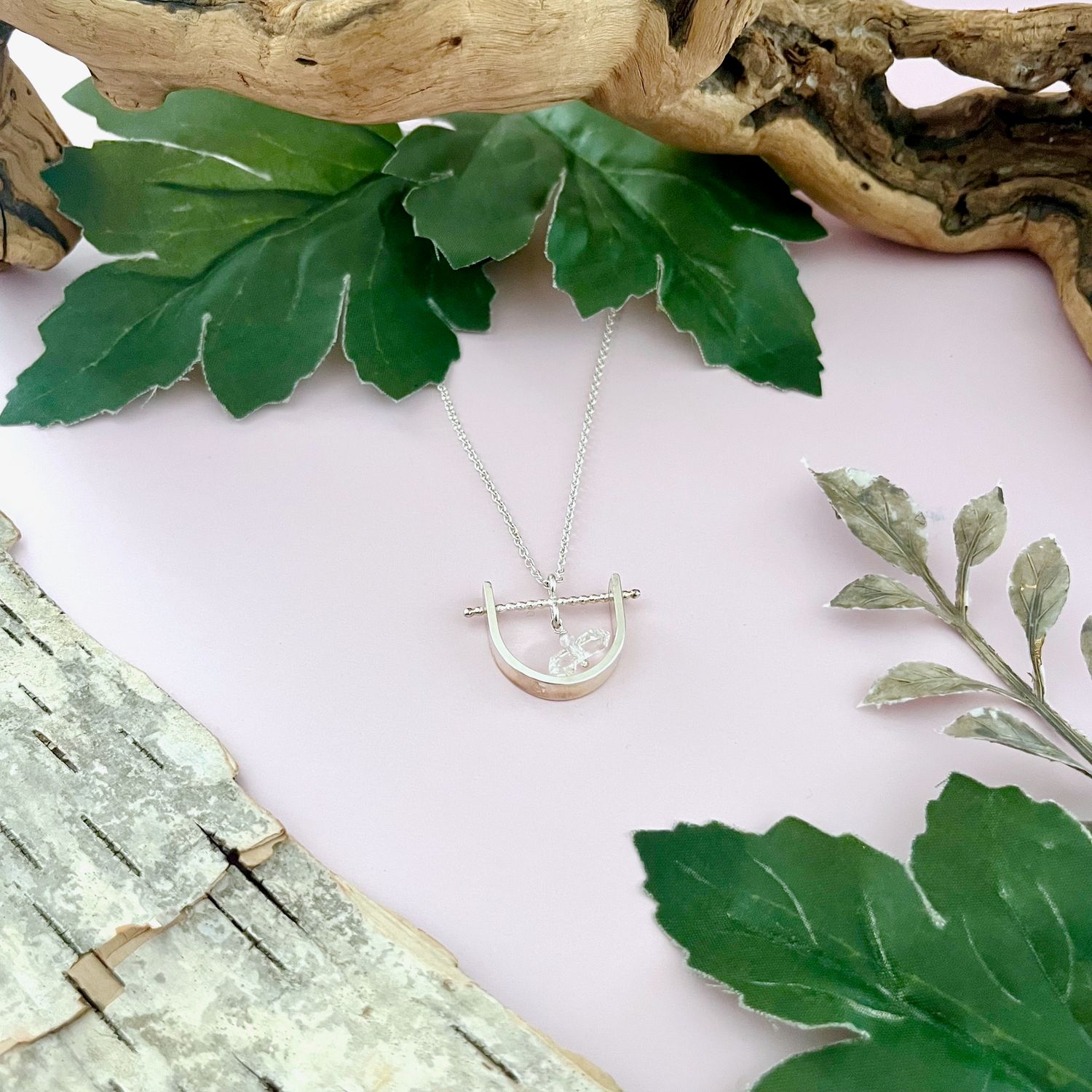 Silver Necklace with Handcrafted Herkimer Pendant